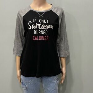 Women's Black and Gray Graphic Sarcasm jersey top shirt large